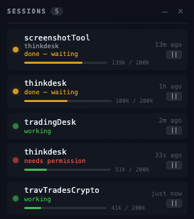 Claude Code Toolkit — floating session monitor HUD